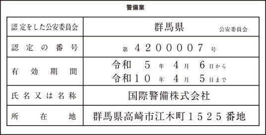 警備業の認定番号