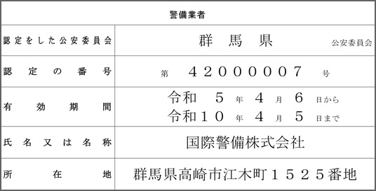 警備業の認定番号
